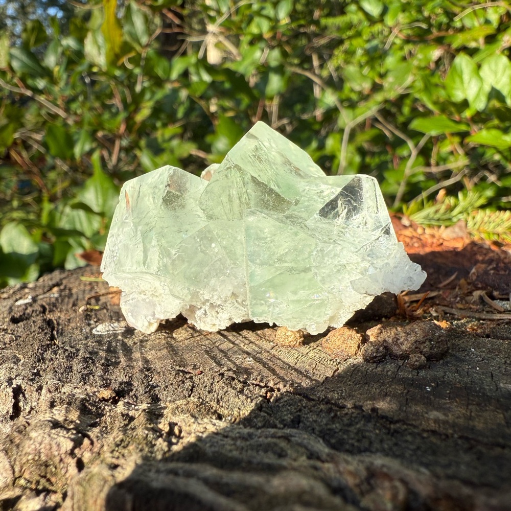 Light mint fluorite on quartz crystal - SEE VIDEO!
